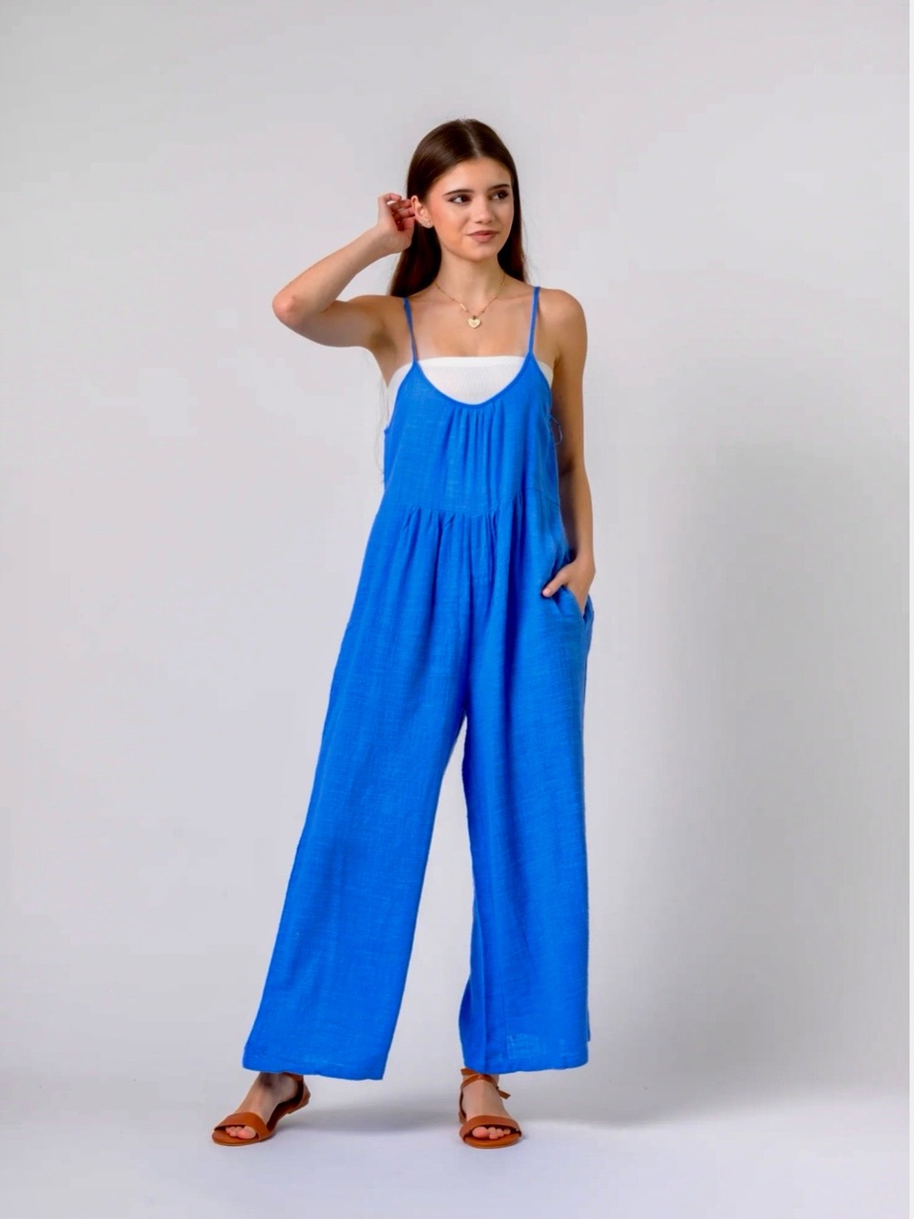 Rhea Eva Jumpsuit 100% Cotton Denim Blue Sleeveless SMALL NEW